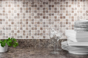 White and brown small square kitchen backsplash tile Springfield, Illinois