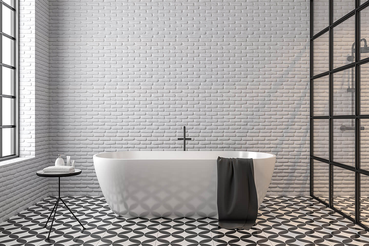 Modern black and white wall and floor bathroom tile Springfield, Illinois