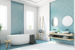 White and blue bathroom wall tile design Springfield, Illinois