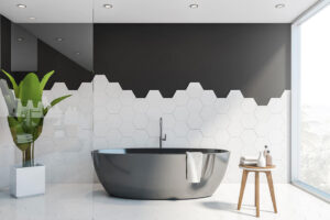 Black and white hexagon bathroom wall tile in Springfield, Illinois