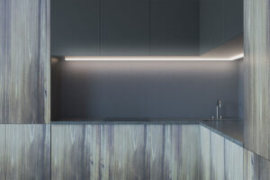 Sleek and modern wooden grey cabinets with under cabinet lighting in Springfield, Illinois