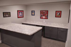 Brand new laminate countertops for a basement bar and entertainment area in a residential home in Springfield, IL.