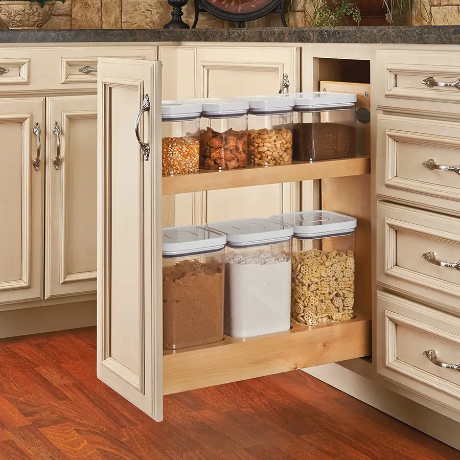 Rev-A-Shelf 448OXO-BCSC-8C 8 Inch Base Pullout Kitchen Cabinet Organizer with 7 Multi Sized OXO Storage Containers, Natural Maple Wood - Springfield, IL