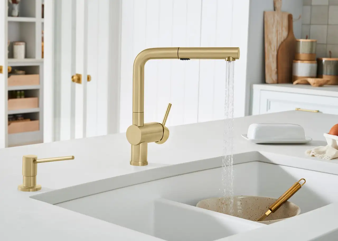Linus Single-Handle Pull Out Sprayer Kitchen Faucet in Satin Gold - Springfield, IL