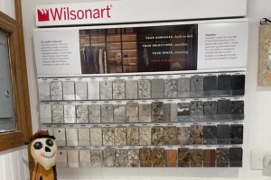 A close-up picture of the Wilsonart Sample board of different countertop options for your Springfield, IL home.