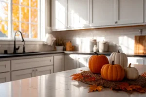 Ray’s Countertop Shop, Inc. —Autumn pumpkins sit on a kitchen countertop at a home in Central IL.