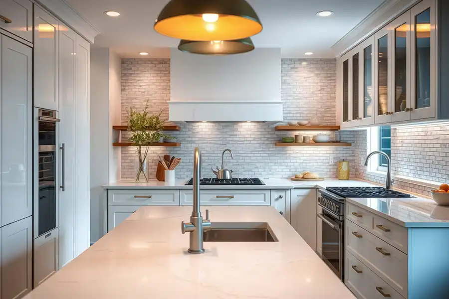 Ray’s Countertop Shop—A modern kitchen in Glenarm, IL with complementing countertops and cabinets.