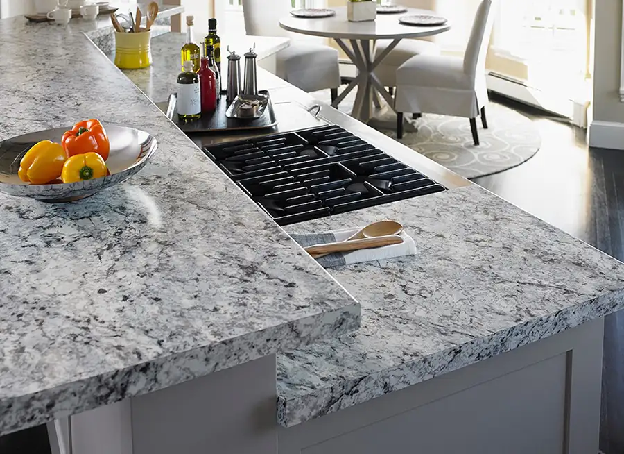 VT Industries laminate countertops in remodeled kitchen, faux granite kitchen countertops - Springfield, IL